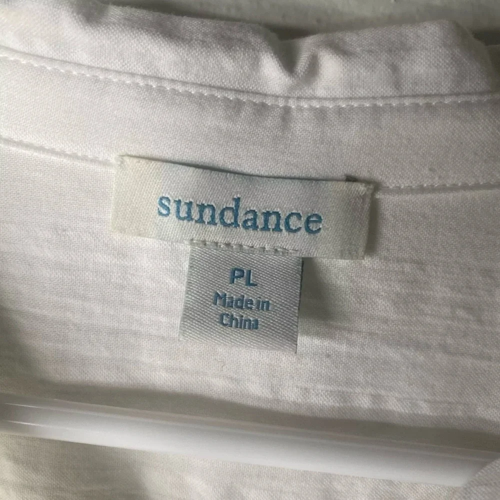 Sundance Size Large Petite White Ribbed Long Sleeve Button Down Shirt - Picture 9 of 12